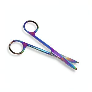 Suture Stitch Scissors with Multicolor/Rainbow Titanium Coating - Premium Quality Instrument- Delicate Hook - Perfect for Suture Removal, First Aid, EMS Training and More (4.5 in. - Straight)-0