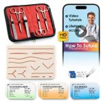 Suture Practice Kit + Suturing Course for Medical Students, Silicone Suture Pad, 14 Pre-Cut Wounds, Tools & Sutures, Stitching Kit De Sutura Nurse Vet Supplies Med School Essentials-0